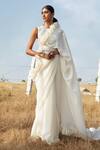 Buy_Mishru_White Saree Natural Crepe Embroidered Genevive Ruffle With Blouse  _at_Aza_Fashions