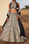 Buy_Mishru_Black Lehenga-organza Embroidered Floral Halter Sylvie Lehenga Set  _at_Aza_Fashions