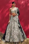 Buy_Mishru_Black Lehenga-organza Embroidered Floral V Neck Sylvie Lehenga Set  _at_Aza_Fashions