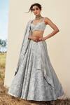 Shop_Mishru_Grey Lehenga-organza Embroidered Floral V Isabella Bridal Lehenga Set  _at_Aza_Fashions