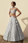 Buy_Mishru_Grey Lehenga-organza Embroidered Floral V Isabella Bridal Lehenga Set  _Online_at_Aza_Fashions