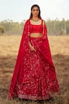 Buy_Mishru_Red Silk Embroidered Floral Scoop Neck Eliza Bridal Lehenga Set  _at_Aza_Fashions