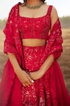 Mishru_Red Silk Embroidered Floral Scoop Neck Eliza Bridal Lehenga Set  _Online_at_Aza_Fashions