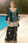 Buy_MATSYA_Green Velvet Embroidered Kachi The Winged Masai Kurta And Sharara Set  _at_Aza_Fashions