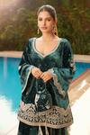 Buy_MATSYA_Green Velvet Embroidered Kachi The Winged Masai Kurta And Sharara Set  _Online_at_Aza_Fashions