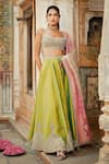 Buy_Matsya_Green Silk Mirror, Kachi Dori And Zardozi Scoop Neck The Aurum Temple Sharara Set _at_Aza_Fashions