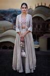 Buy_Matsya_Beige Chanderi Silk Round Jacket Lehenga Set For Women_at_Aza_Fashions