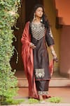 Buy_Matsya_Brown Chanderi Silk Embroidered Kurta Set  _at_Aza_Fashions