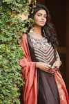 Matsya_Brown Chanderi Silk Embroidered Kurta Set  _Online_at_Aza_Fashions