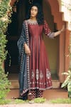 Buy_Matsya_Maroon Chanderi Silk Embroidered Anarkali Set  _at_Aza_Fashions