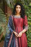 Matsya_Maroon Chanderi Silk Embroidered Anarkali Set  _Online_at_Aza_Fashions
