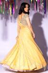 Shop_Devika Seth_Yellow Organza Embroidery V Neck Embellished Lehenga Set _at_Aza_Fashions