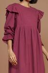 Shop MATI_1 Pink Cotton Pleated, Ruffle High Neck Shoulder Tent Dress Online at Aza Fashions Shop_MATI_1_Pink Cotton Pleated, Ruffle High Neck Shoulder Tent Dress _Online_at_Aza_Fashions