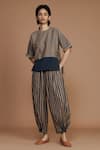 Buy_MATI_Brown Cotton Hand Woven Striped High Neck Top And Balloon Pant Set _at_Aza_Fashions