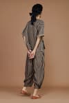 Shop_MATI_Brown Cotton Hand Woven Striped High Neck Top And Balloon Pant Set _at_Aza_Fashions