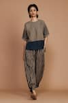 MATI_Brown Cotton Hand Woven Striped High Neck Top And Balloon Pant Set _Online_at_Aza_Fashions