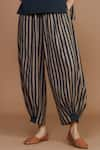 MATI_Brown Cotton Hand Woven Striped High Neck Top And Balloon Pant Set _at_Aza_Fashions