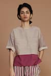 Shop_MATI_Pink Cotton Hand Woven Striped High Neck High-low Tunic _Online_at_Aza_Fashions