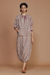 Buy_MATI_Pink Cotton Hand Woven Striped High Neck Kangaroo Pocket Dress _at_Aza_Fashions