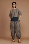 MATI_Brown Cotton Hand Woven Striped Balloon Pant _Online_at_Aza_Fashions