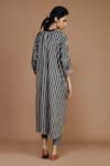 Shop_MATI_Grey 100% Cotton Printed Stripes Round Tunic Dress And Pant Set _at_Aza_Fashions