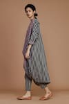 MATI_Grey 100% Cotton Printed Stripes Round Tunic Dress And Pant Set _Online_at_Aza_Fashions