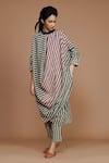 Buy_Mati_White 100% Cotton Printed Stripes Round Tunic Dress And Pant Set For Women_at_Aza_Fashions