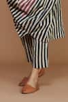 Mati_White 100% Cotton Printed Stripes Round Tunic Dress And Pant Set For Women_at_Aza_Fashions