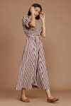 MATI_Pink 100% Cotton Printed Stripes Round Handwoven Jumpsuit _Online_at_Aza_Fashions