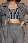 Shop_MATI_Grey 100% Cotton Printed Stripes Corset Sweetheart Trench Coat And Pant Set _Online_at_Aza_Fashions