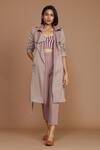 Mati_Pink Handwoven Cotton Striped Trench Coat_Online_at_Aza_Fashions
