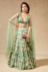 Buy_Chamee And Palak_Green Blouse Silk, Dupatta Tulle, Lehenga Georgette Floral, Print Set_at_Aza_Fashions