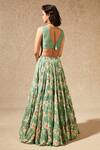 Shop_Chamee And Palak_Green Blouse Silk, Dupatta Tulle, Lehenga Georgette Floral, Print Set_at_Aza_Fashions