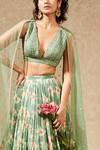 Chamee And Palak_Green Blouse Silk, Dupatta Tulle, Lehenga Georgette Floral, Print Set_Online_at_Aza_Fashions