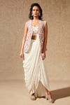 Buy_Chamee And Palak_White Bustier And Jacket Silk, Saree Georgette Embroidered & Pre-draped Set_at_Aza_Fashions