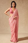 Chamee and Palak_Pink Saree Georgette Printed Chevron V Neck With Blouse  _Online_at_Aza_Fashions