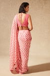 Shop_Chamee and Palak_Pink Saree Georgette Printed Chevron V Neck With Blouse  _at_Aza_Fashions