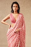 Buy_Chamee and Palak_Pink Saree Georgette Printed Chevron V Neck With Blouse  _Online_at_Aza_Fashions