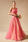 Buy_Chamee and Palak_Pink Lehenga Georgette Embroidered Stripes With Blouse _at_Aza_Fashions