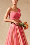 Shop_Chamee and Palak_Pink Lehenga Georgette Embroidered Stripes With Blouse _at_Aza_Fashions