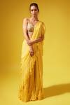 Buy_Chamee and Palak_Yellow Lehenga Georgette Pre-draped Ruffle Saree With Blouse  _at_Aza_Fashions