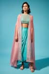 Buy_Chamee and Palak_Blue Lehenga Georgette Embroidered Crop Top Round Cape And Skirt Set  _at_Aza_Fashions