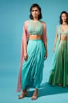 Buy_Chamee and Palak_Blue Lehenga Georgette Embroidered Crop Top Round Cape And Skirt Set  _Online_at_Aza_Fashions