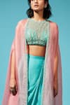 Shop_Chamee and Palak_Blue Lehenga Georgette Embroidered Crop Top Round Cape And Skirt Set  _Online_at_Aza_Fashions