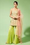 Buy_Chamee And Palak_Green Dupatta Tulle, Kurta Silk, Palazzo Georgette Embroidered Sharara Set_at_Aza_Fashions