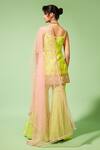 Shop_Chamee And Palak_Green Dupatta Tulle, Kurta Silk, Palazzo Georgette Embroidered Sharara Set_at_Aza_Fashions