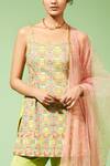 Chamee And Palak_Green Dupatta Tulle, Kurta Silk, Palazzo Georgette Embroidered Sharara Set_Online_at_Aza_Fashions