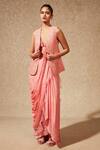 Buy_Chamee and Palak_Peach Saree Georgette Embroidered Pre-draped Ruffle With Jacket  _at_Aza_Fashions