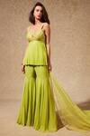 Buy_Chamee And Palak_Green Dupatta Tulle, Kurta Silk And Georgette, Palazzo Embroidered Sharara Set_at_Aza_Fashions