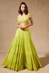 Buy_Chamee and Palak_Green Lehenga Georgette Embroidered Stripes Carmen With Blouse  _at_Aza_Fashions